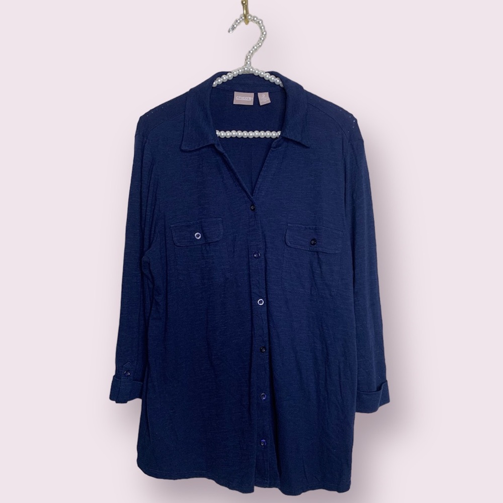 Chico’s 3/4 Sleeve Button Up Camp Shirt, Size 2(M)